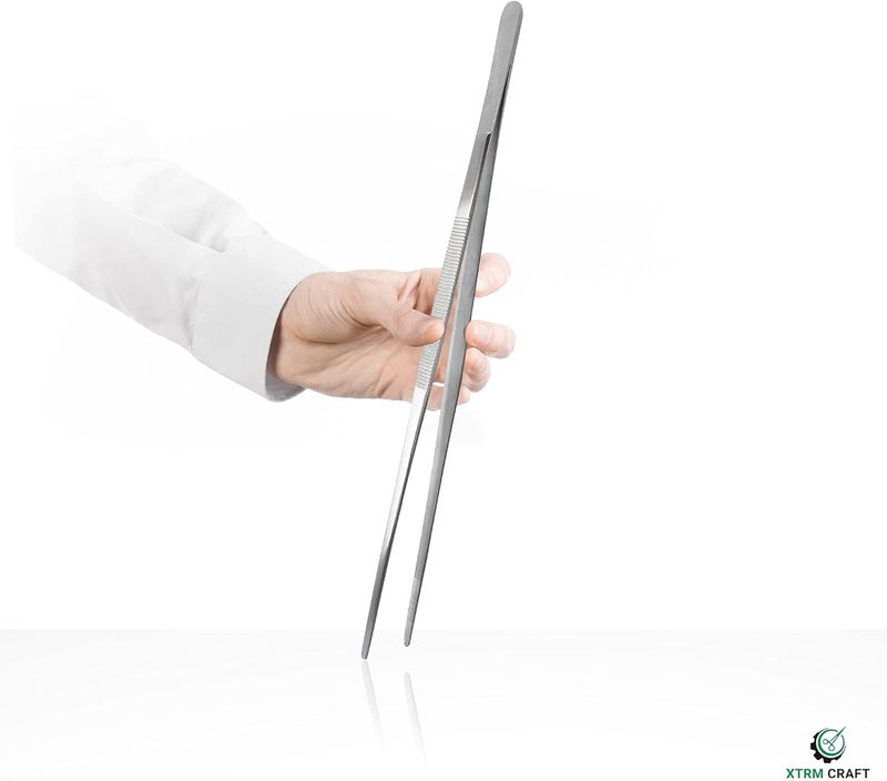 XTRM CRAFT Thumb Dressing Forceps, Mulipurpose Tweezer Stainless Steel, Serrated Tip Straight 18 Inch - Image 3